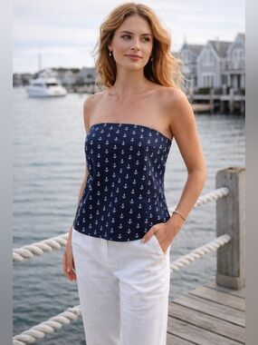 Nantucket Nautical Strapless Anchor Top | Coastal Old Money · J.Crew